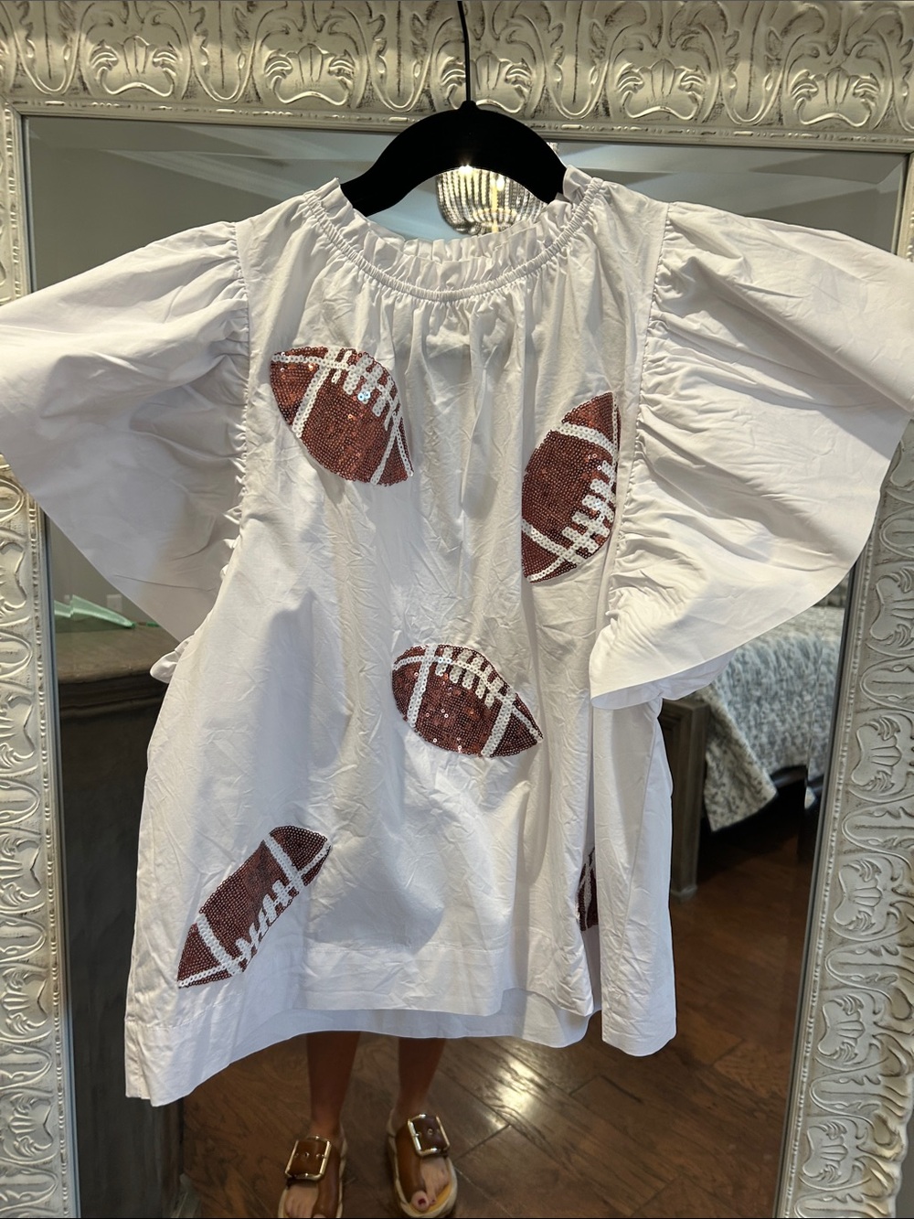 White Sequin Football Tunic Blouse